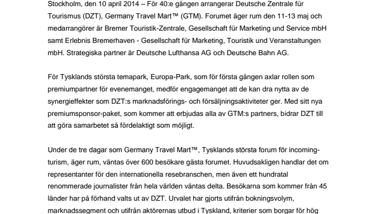 GTM i Bremen för 40:e gången – Europa-Park är DZT:s premiumpartner