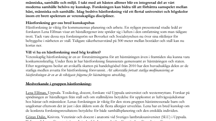 Hästforskning - speed dating den 2 juni
