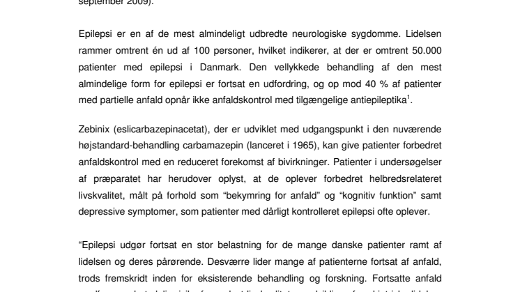 BANEBRYDENDE ANTIEPILEPTIKUM LANCERES I DANMARK