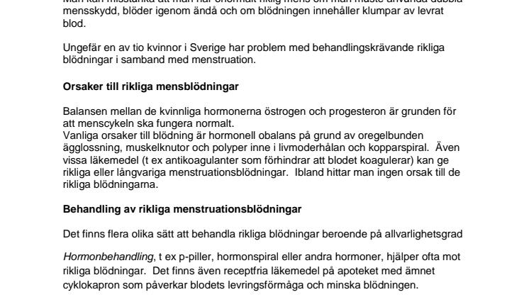 Fakta om rikliga mensblödningar