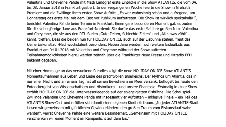 Pahde-Zwillinge und Matti Landgraf stellen neue HOLIDAY ON ICE Show ATLANTIS in Frankfurt vor
