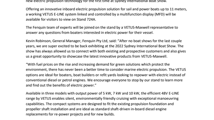 25 July 2022 - Fenquin Debuts VETUS E-LINE Electric Propulsion at Sydney.pdf