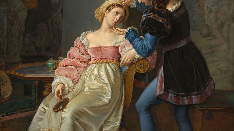 Marie-Philippe Coupin de la Couperie, Raphael Adjusts Fornarina’s Hair Before Painting her Portrait, 1824. Photo: Cecilia Heisser/Nationalmuseum. 