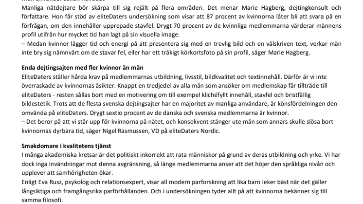 Högutbildade singelkvinnor ratar män på dejtingsajter