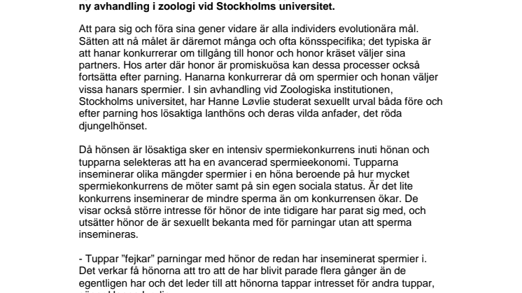 Sofistikerade strategier i hönsgården – lösaktiga hönor och fejkande tuppar 