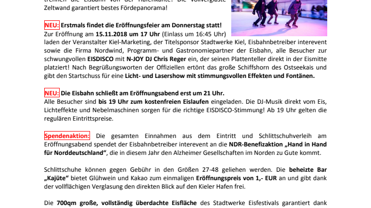 Stadtwerke Eisfestival feiert 20. jähriges Jubiläum - Eröffnung mit Eisdisco am 15.11.