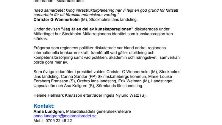 Helene Hellmark Knutsson ny ordförande för Mälardalsrådet