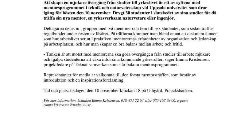 Studenter i teknik och naturvetenskap får mentorer i arbetslivet 