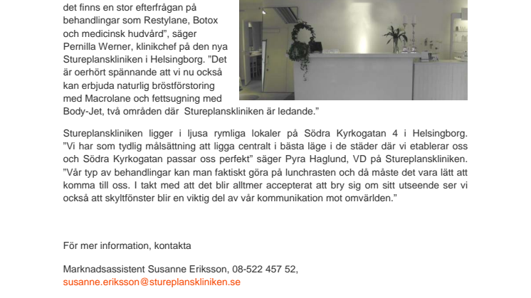 Stureplanskliniken öppnar i Helsingborg 