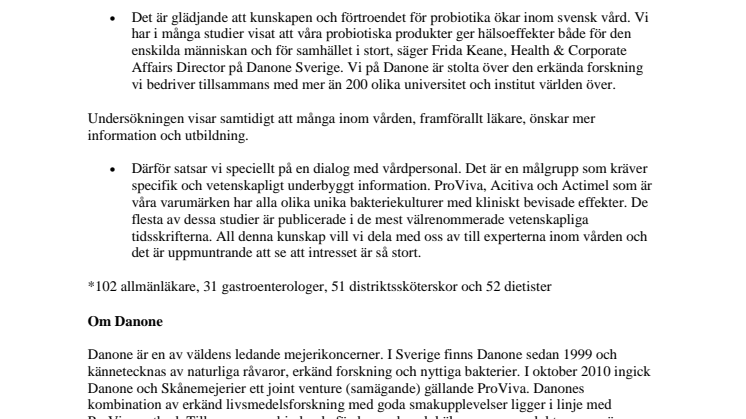Experterna rekommenderar Danones probiotikaprodukter 