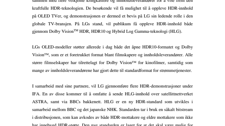 LGs nyeste OLED TV-modeller er kompatible med hele spekteret av HDR-teknologi