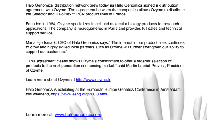 Halo Genomics expands its European distributor network