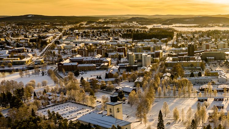 Vy över Boden Centrum, med kvarteret Enen 1 i bild. Foto Mats Engfors Fotographic 