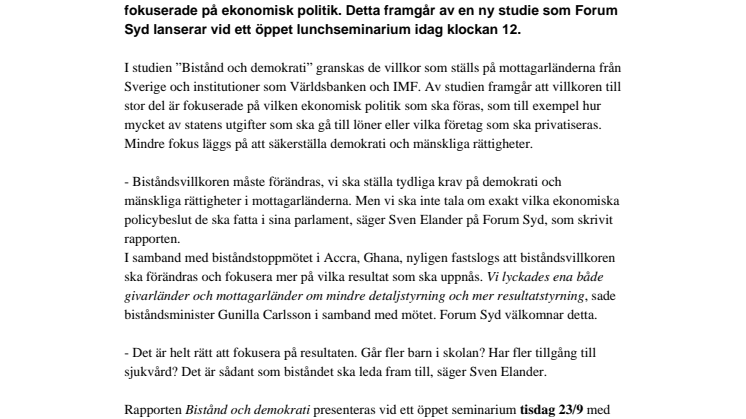 Gör biståndet demokratiskt: seminarium idag med Joakim Stymne,UD och Brigitta Ohlsson(fp)