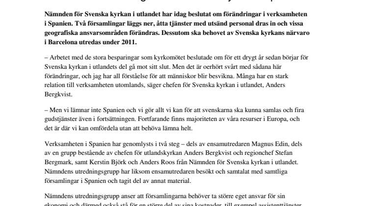 Beslut om förändringar inom utlandskyrkan i Spanien