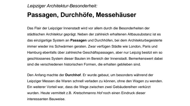 Leipziger Architektur-Besonderheit: Passagen, Durchhöfe, Messehäuser