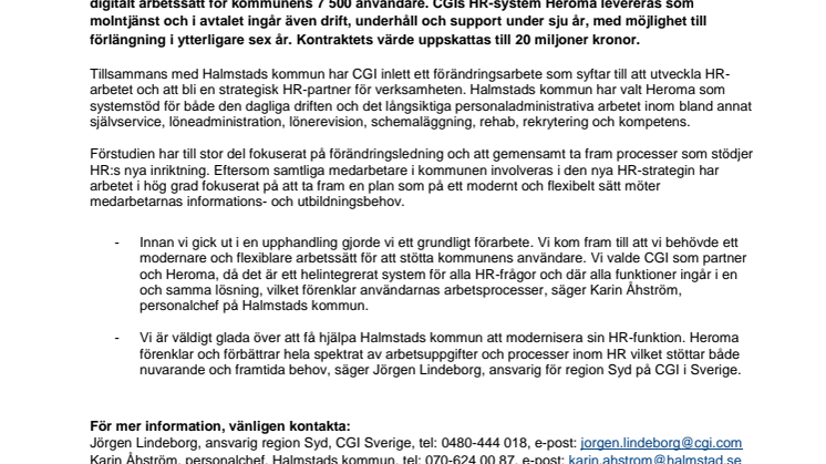 Halmstads kommun väljer CGI för drift av HR-system