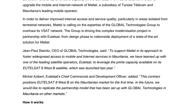 GLOBAL Technologies and Eutelsat team to serve Mattel, Mauritania’s leading mobile operator