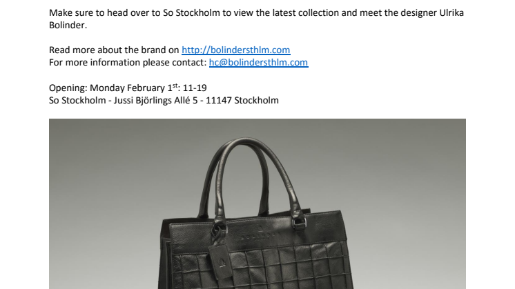 Svenska väskmärket Bolinder Stockholm visar under Stockholm Fashion Week
