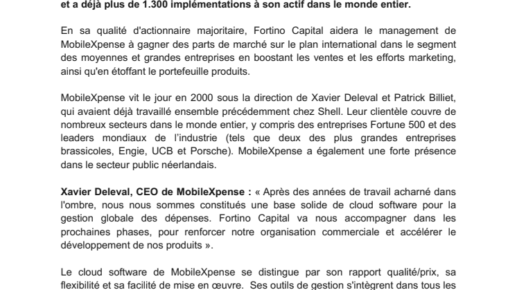 Fortino Capital investit 20 millions d'euros dans le pionnier du logiciel de gestion des dépenses, MobileXpense