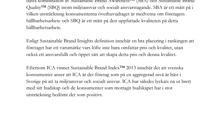Förklaring till rankingen i Sustainable Brand Index™ 2013