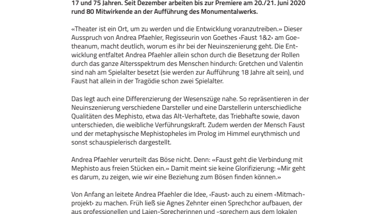 Drei Generationen ‹Faust›. Besetzungskonzept der Neuinszenierung von Goethes ‹Faust 1&2›