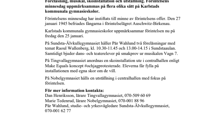 Pressinbjudan - Gymnasieskolor minns förintelsen