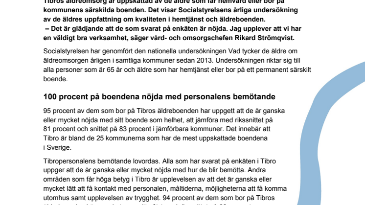 Tibros äldreomsorg får höga betyg av  de äldre i rikstäckande undersökning