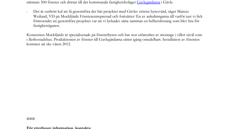 Mockfjärds levererar fönster till Gavlegårdarna 