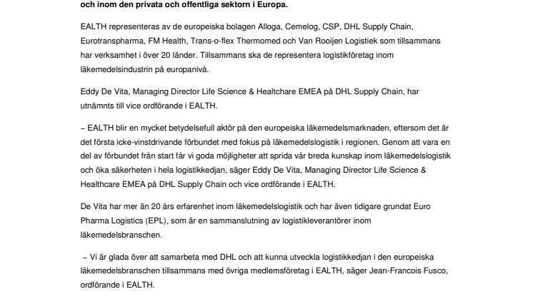 DHL startar europeiskt förbund för läkemedelslogistik