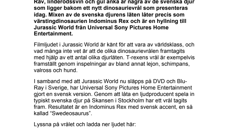 Svenska djur bakom nytt Jurassic World-vrål