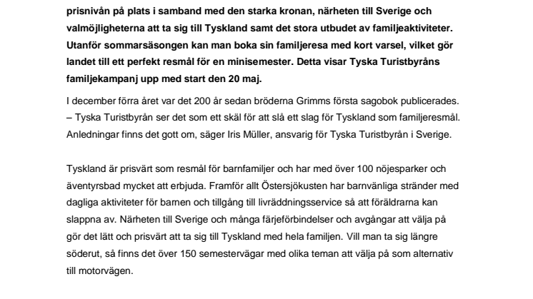 Familjer i fokus i Tyska Turistbyråns nya kampanj