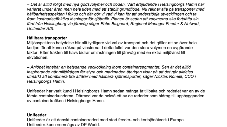 ​Unifeeder ökar i Helsingborgs Hamn
