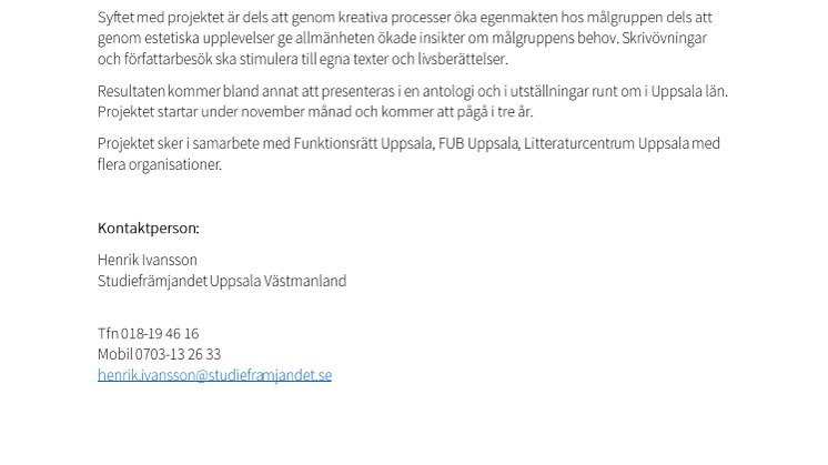 Projektbidrag till kreativt skrivande för personer med funktionsnedsättning