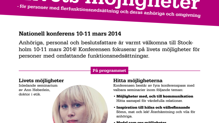 Nationell konferens om personer med flerfunktionsnedsättning 10-11 mars 2014