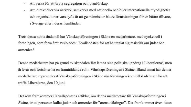 Enkel fråga om Vänskapsföreningen i Skåne