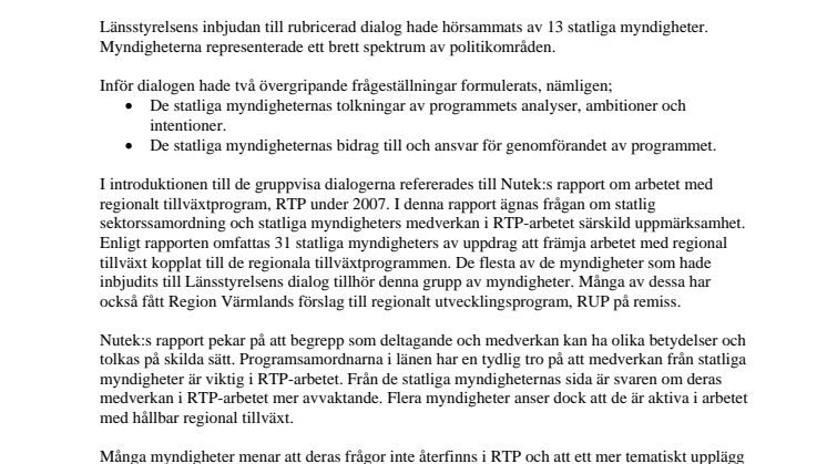 Länsstyrelsens dialog om Värmland växer - ett gott exempel på statlig samverkan och helhetssyn 