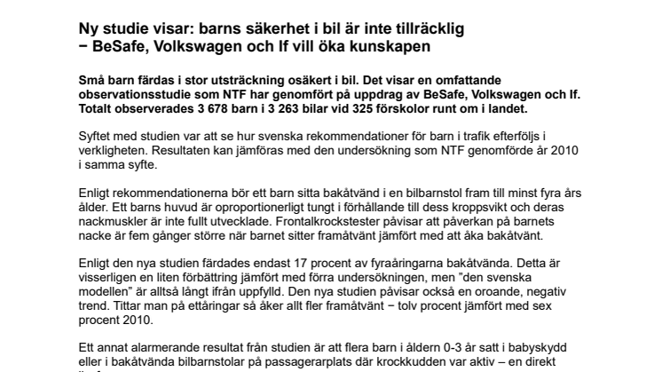 Ny studie visar: barns säkerhet i bil är inte tillräcklig − BeSafe, Volkswagen och If vill öka kunskapen