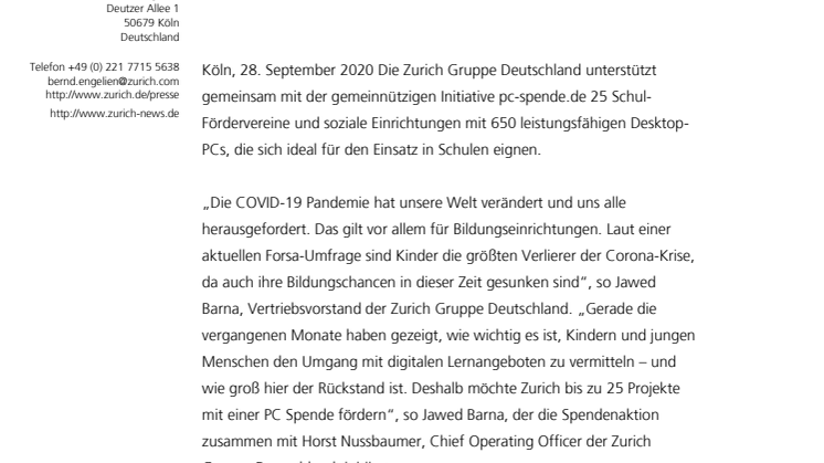 Zurich Gruppe Deutschland spendet Computer an Schulen