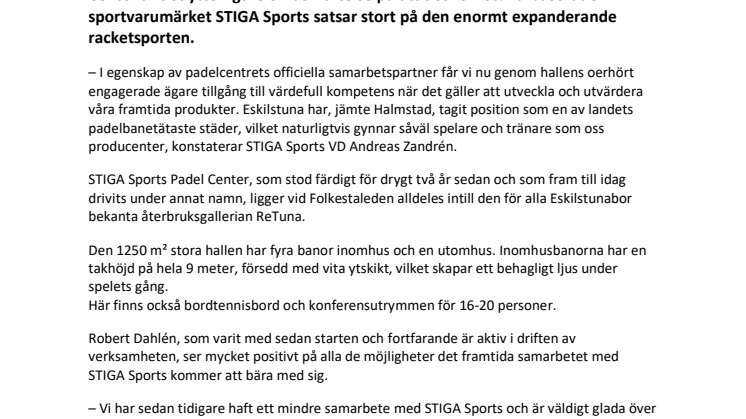  STIGA Sports får eget Padel Center