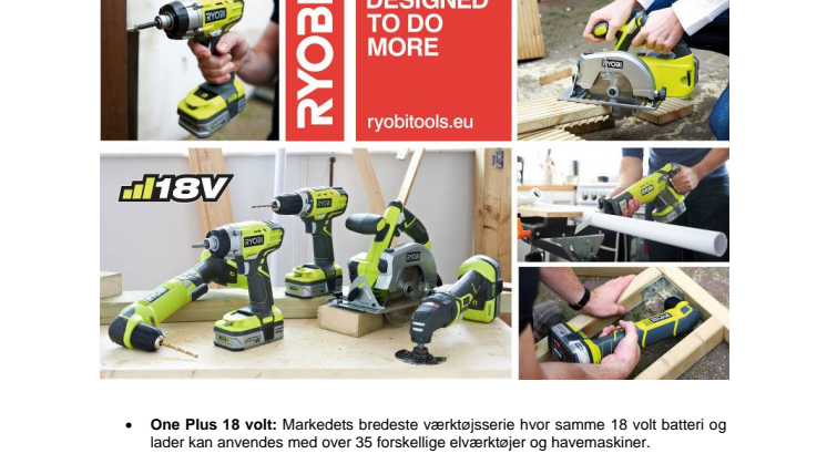 6 nye tilføjelser til RYOBI® One Plus 18 volt serien