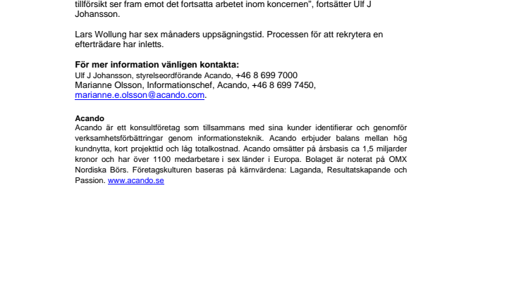 VD Lars Wollung lämnar Acando AB