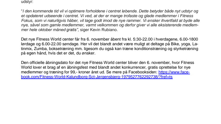 Fitness Fokus Kalundborg bliver til Fitness World 