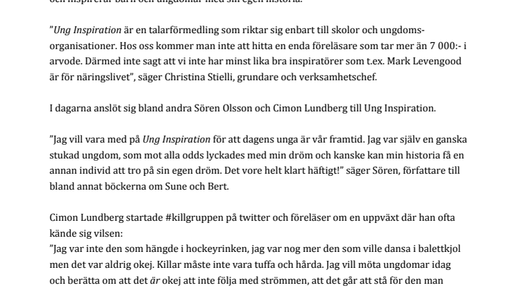 Sören Olsson och Cimon Lundberg ansluter sig till Ung Inspiration