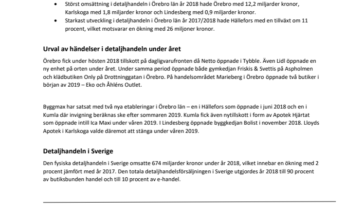 Detaljhandeln i Örebro län omsätter 18,3 miljarder kronor 