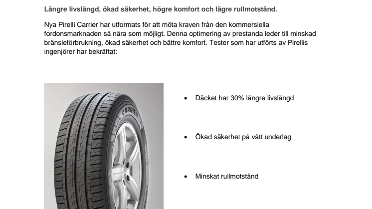 PIRELLI CARRIER – TEKNISK FAKTA
