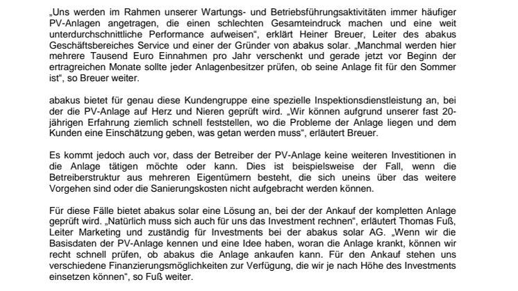 abakus solar bietet PV-Anlagensanierung und Ankauf von PV-Bestandsanlagen