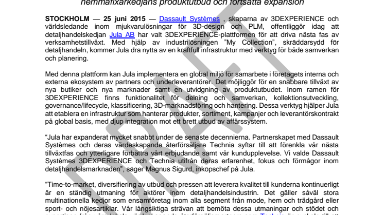 Jula väljer 3DEXPERIENCE Platform från Dassault Systèmes