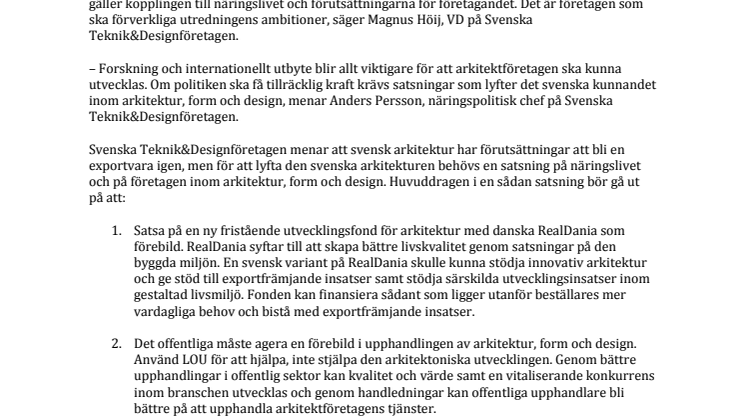 Gör svensk arkitektur till en ledande exportvara igen