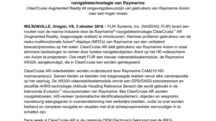 Raymarine: FLIR levert noviteit in de marine-industrie met ClearCruise Augmented Reality-navigatietechnologie van Raymarine
